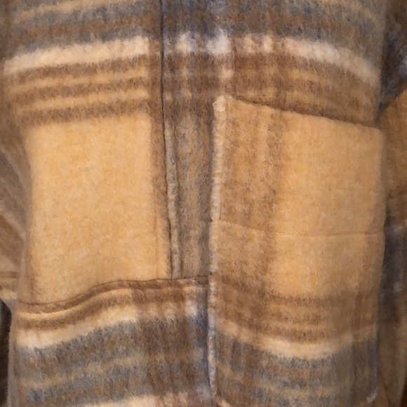 NWT wool-blend, half-zip, boxy hoodie plaid pullover with chest pocket from Zara - Picture 5 of 14